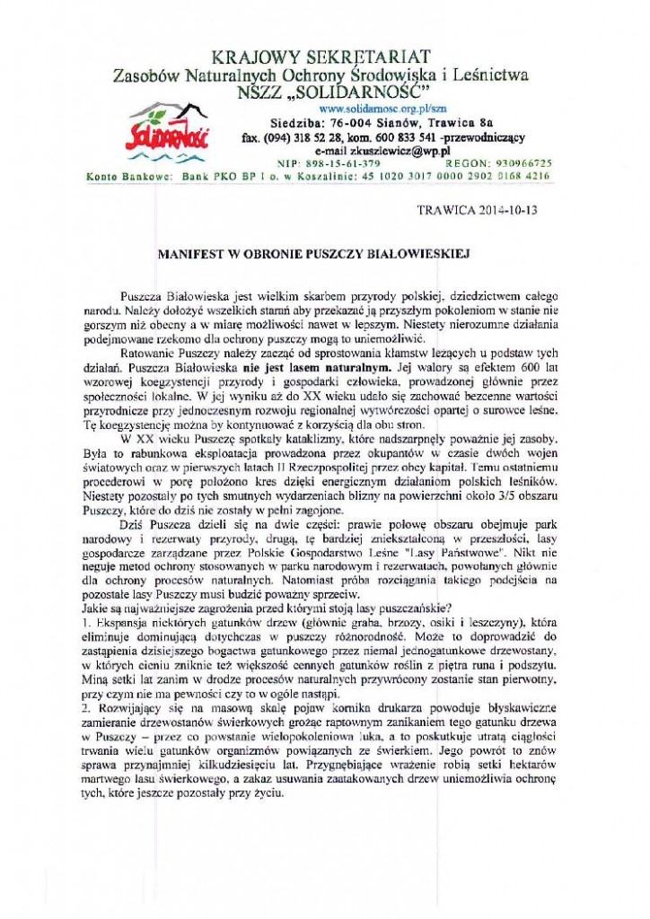 manifest w obronie Puszczy Białowieskiej _2